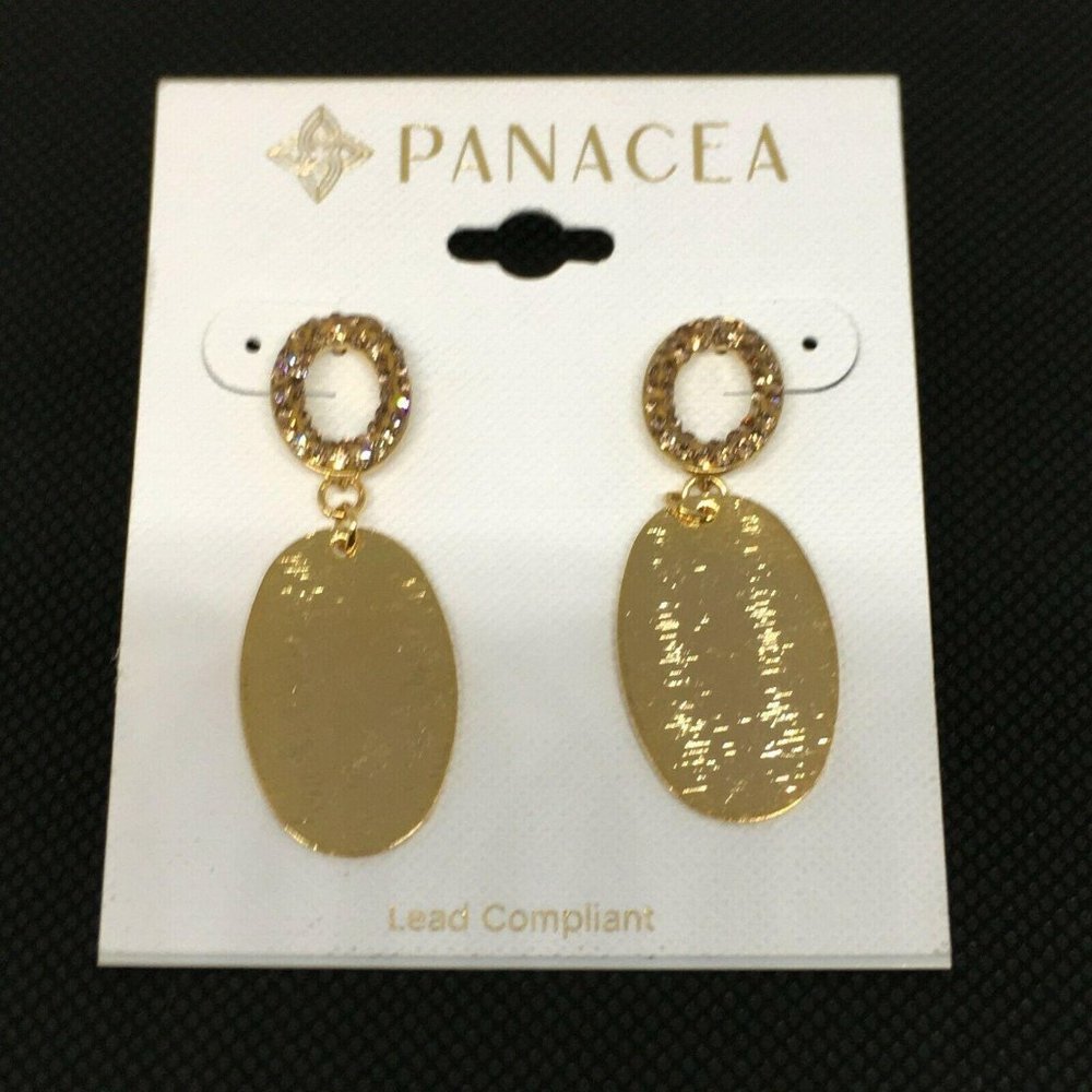 Panacea Beaded Lux Oval Post Drop Earrings New